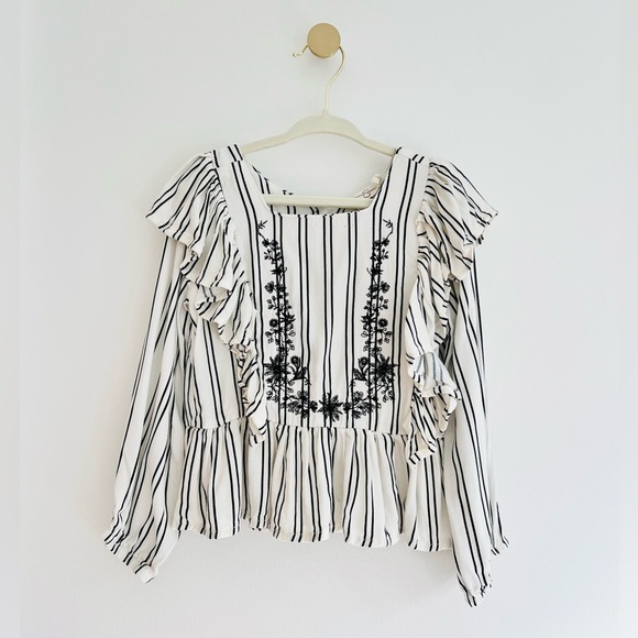 Jessica Simpson Kids Black and White Embroidered Striped Blouse - Girls 3T - Picture 5 of 5